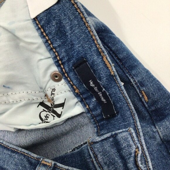 Calvin Klein Womn 14/32 Blue Medium Denim Distressed High Rise Straight Jean Nwt - Picture 11 of 12